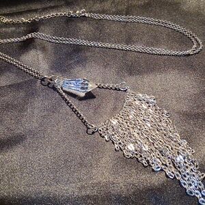 Elegant Silver Chain Tassel Pendant Necklace With Sun Catcher Crystal. 30 In L.